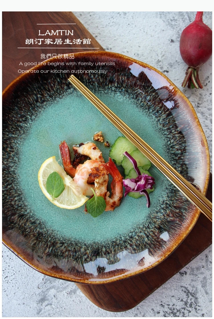 8 inch European ceramic dish Western steak dish pasta home dish plate kiln transmutation glaze china plates.