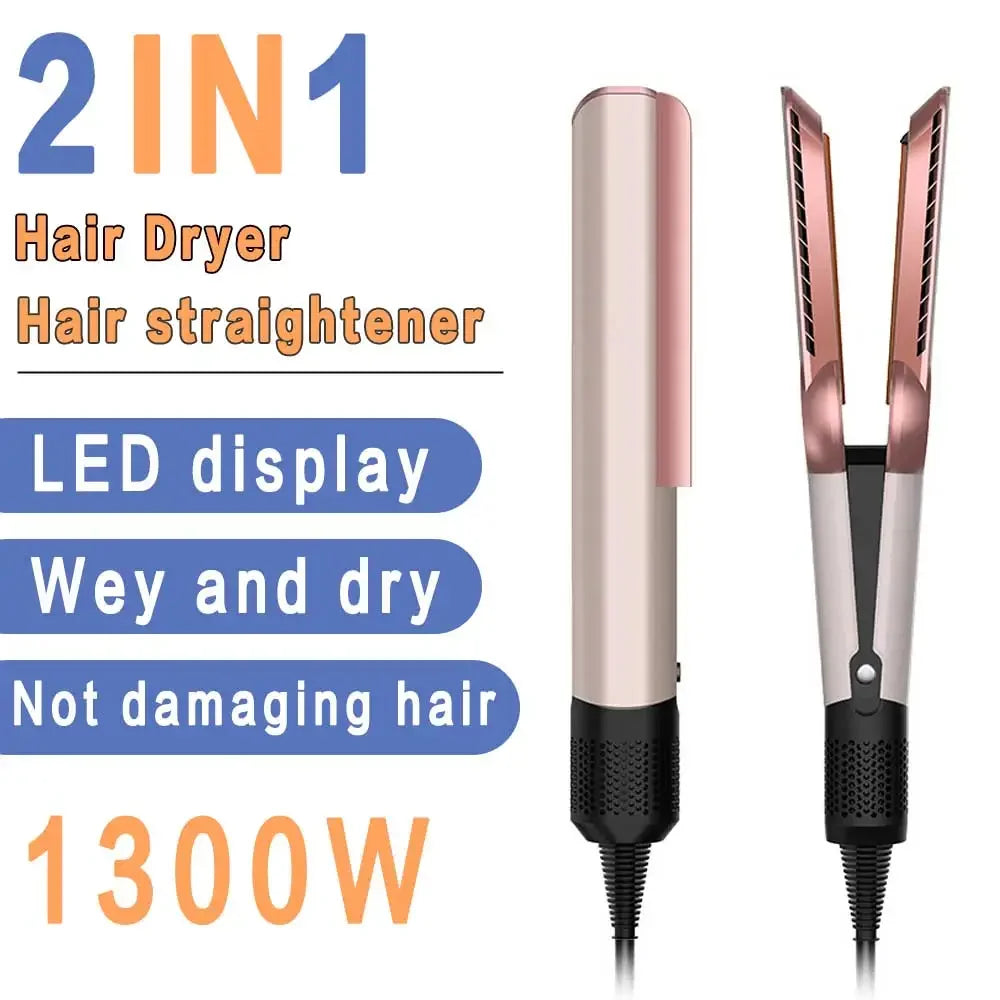 2-in-1 Professional Quick Dry Hair Dryer and Straightener Negative Ion Iron Long Lasting Styling Tool Wet and Dry Curling Iron.