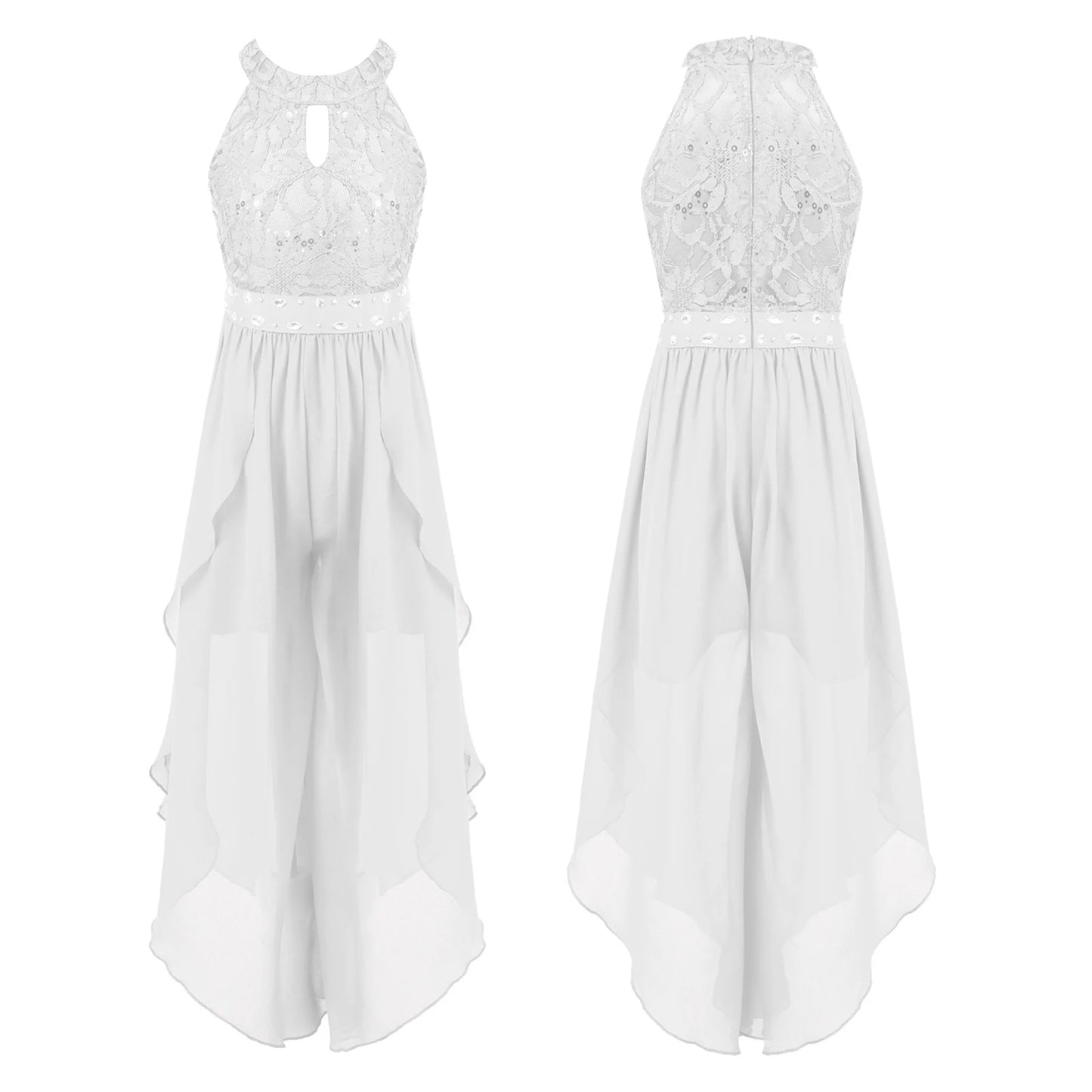 Sommer Mädchen Ärmellosen Chiffon Maxi Kleid Shiny Perlen Spitze Gebaut-in Shorts Party Kleid für Hochzeit Geburtstag Dance Leistung