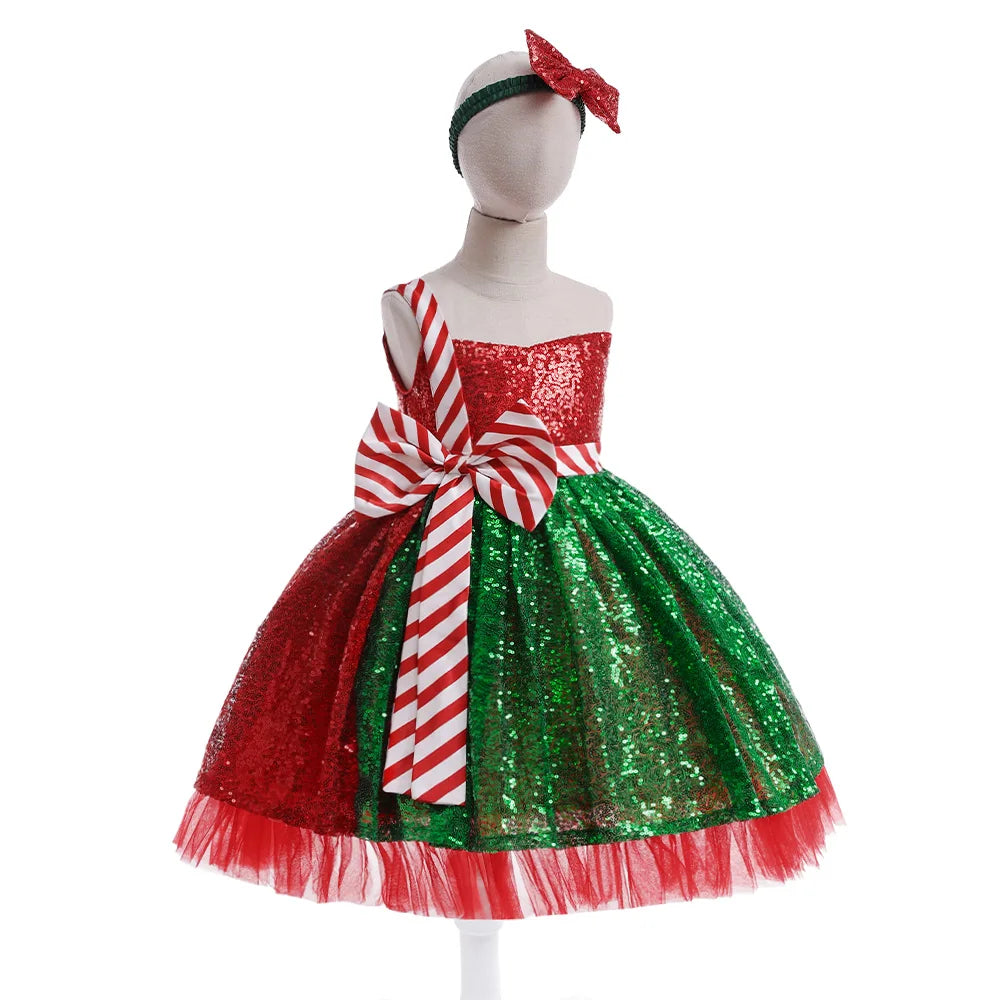 2024 Neujahr Mädchen Weihnachts kleid Kinder Cartoon Schneeflocke Druck Kleid Baby Winter Schneemann Urlaub Mädchen Kinder Kleidung