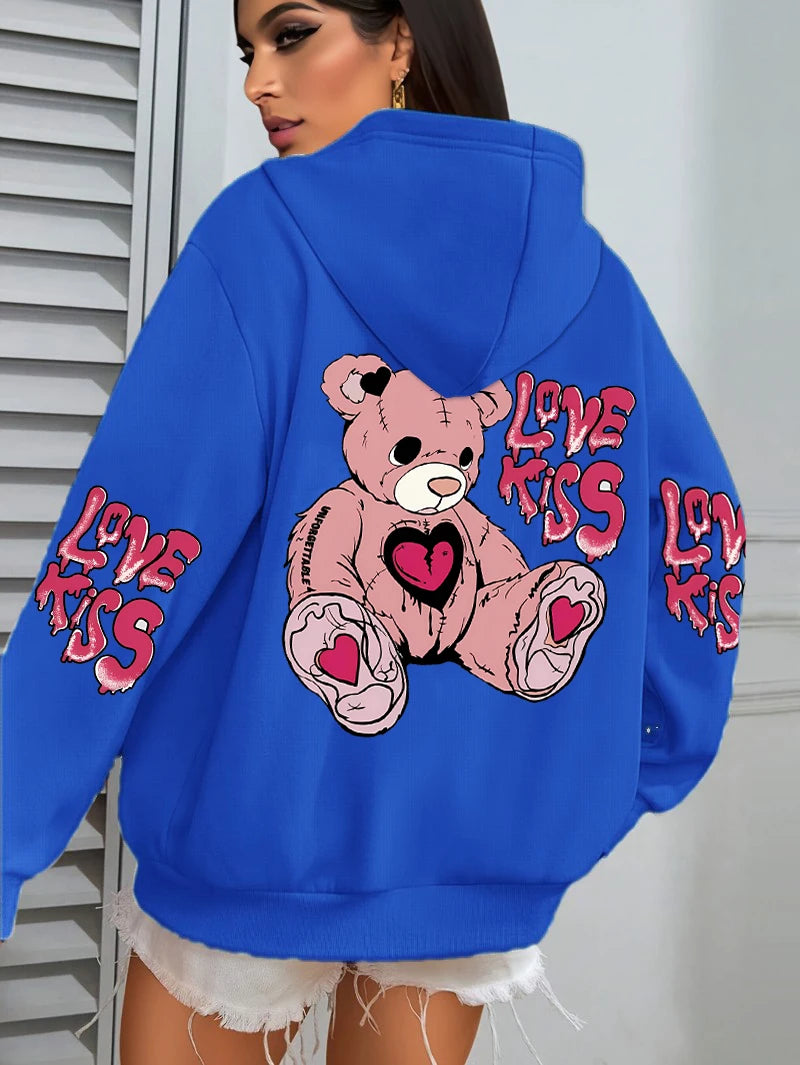 Rosa Liebe Kuss Kunst Brief Drucke Hoodies Frauen Tasche Herbst Hoody Fleece Mehrfarbige Streetwear Unisex Hip Hop Y2K Kleidung