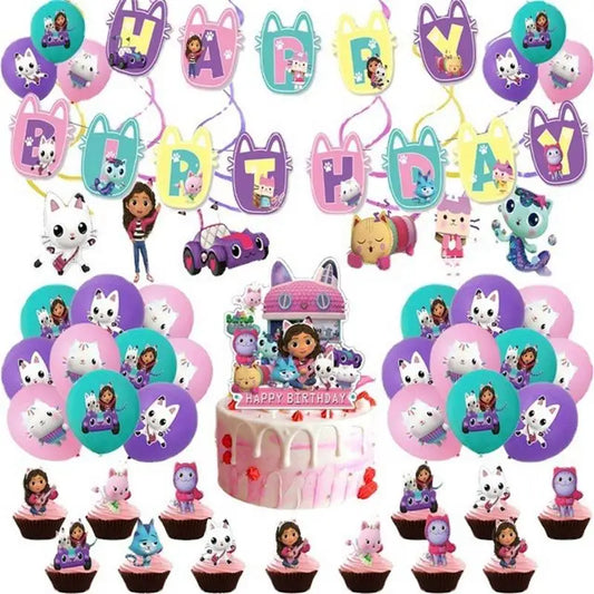 Gabby Puppenhaus-Geburtstagsparty-Dekorationsset, Papierservietten, Teller, Tassen, Mädchengeschirr, Zubehör für Jungen, Babyparty, für Kinder, Geschenke.