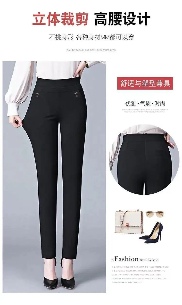 Büro Dame Feste Big Size 6XL Alle-spiel Bleistift Hosen Frühling Herbst Mode Frauen Elastische Hohe Taille Taschen Gerade hosen
