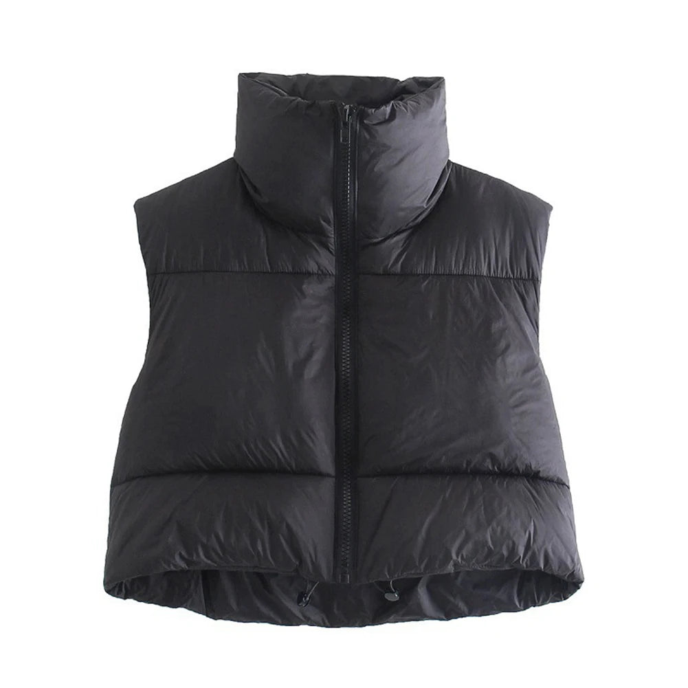 Herbst und Winter Damen kurze Baumwolle Daunenweste kurze Stehkragen warme ärmellose Steppweste Outdoor-Reisejacke Tops