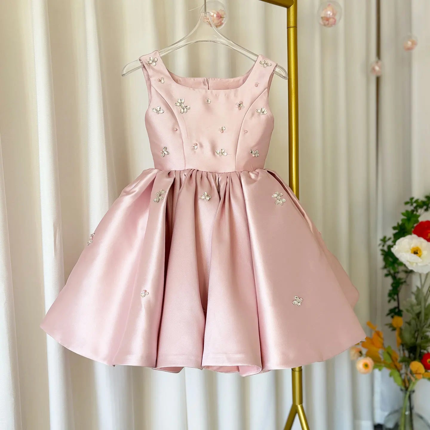 Luxus-Kleider für Kinder, rosa Satin-Prinzessinnenkleid für Mädchen, Klavieraufführung, formeller Abschlussball, Party, Geburtstag, Hochzeit, geschwollenes Kleid