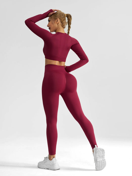 Women's Seamless Tracksuit 2Pieces Set Women Clothing Sportswear Woman Gym Sports Leggings And Tops Pant Sets Sport Yoga Clothe.