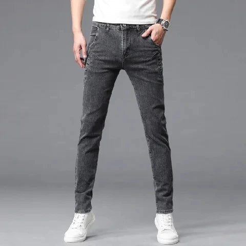 2024 New Men's Skinny Jeans Blue Gray Cotton Elasticity Straight Pencil Foot Slim Fit Fashionable Casual Denim Long Pants Male