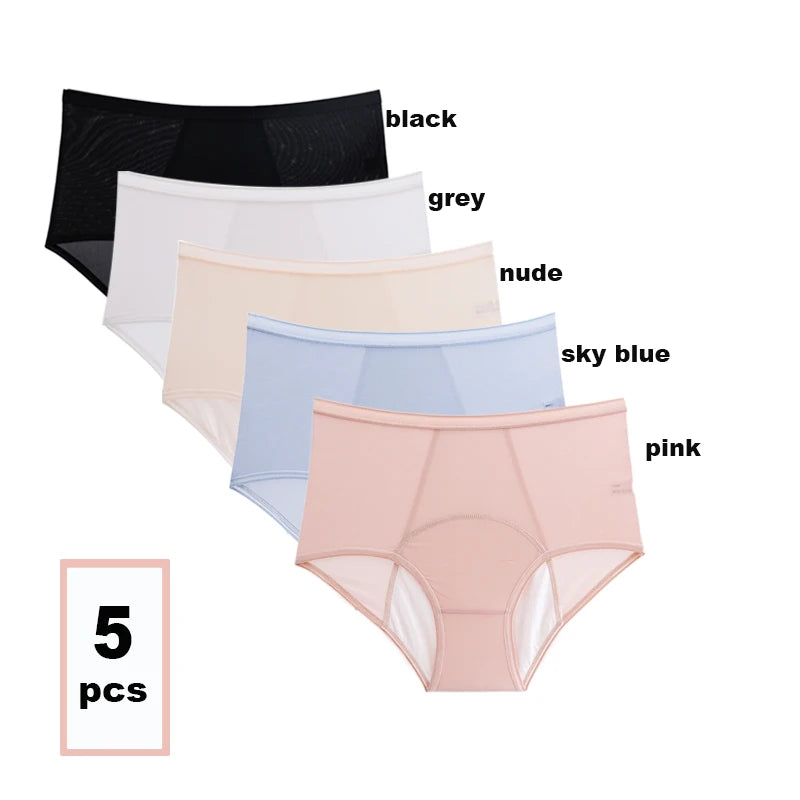 Women Menstrual Panties 5pcs High Waist Menstruation Underpants Leak Proof Period Briefs L-8XL Plus Size Physiological Briefs