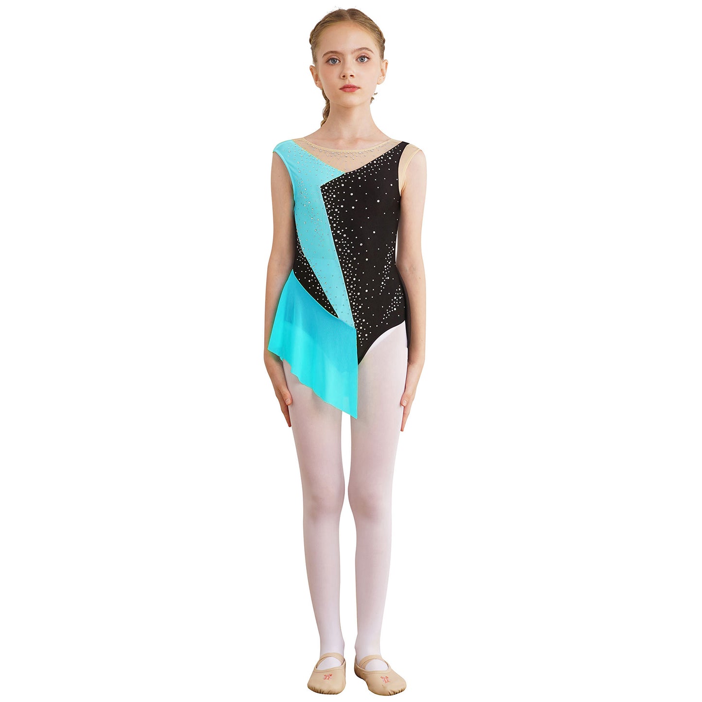 6-16Y Mädchen Ärmelloses Eiskunstlauf Trikot Kleid Ballett Rhythmische Gymnastik Lyrical Dance Body Bühne Leistung Dancewear