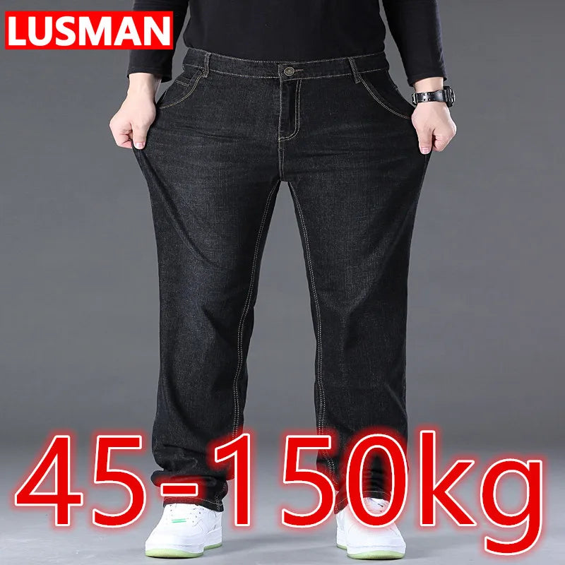 Herren-Jeanshose, große Größe 50, hochelastischer Denim-Stoff, große Hose für 45–150 kg, Jeans, Hombre, weites Bein, Pantalon Homme
