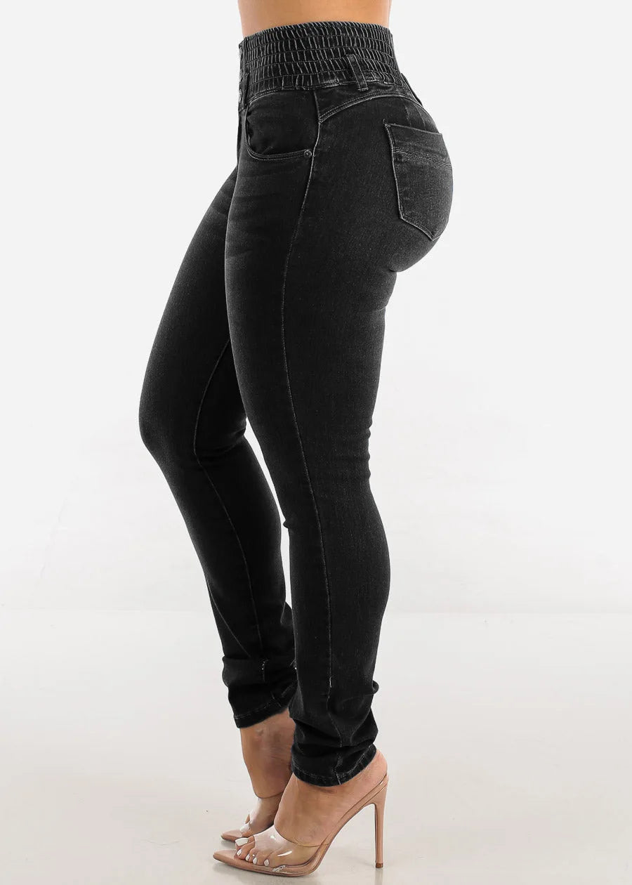 Jeans-Bleistifthose für Damen, 2025, dünne Hose, hohe Taille, Stretch, gewaschen, Distressed-Taschen, Knöpfe, Vintage-Denim, Streetwear