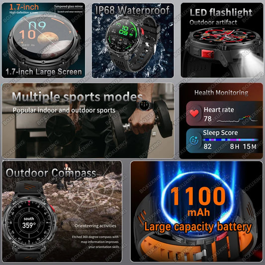 2025 New Military T-Rex 3 Smart Watch Men 1100mAh Battery AMOLED IP68 Waterproof Outdoor Compass Bluetooth CallSport Smartwatch.