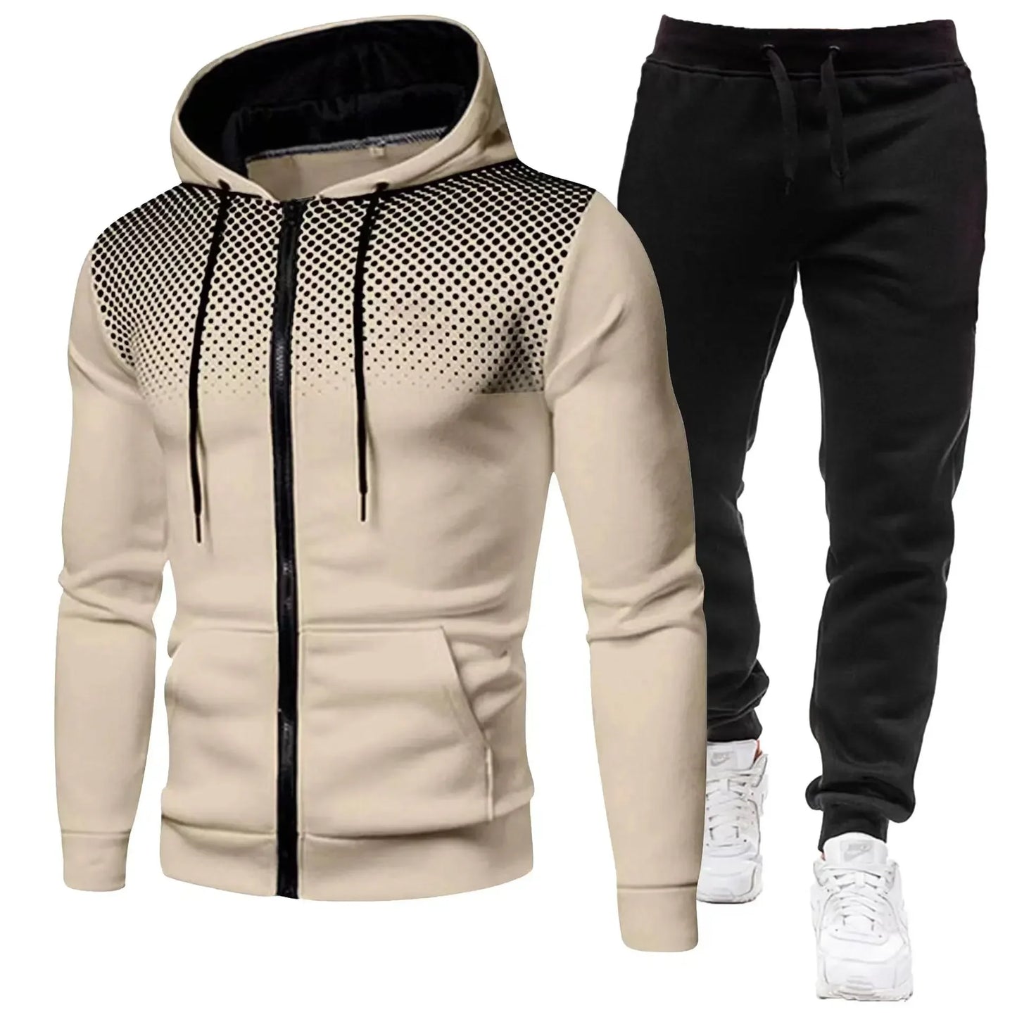 Mode Druck Trainingsanzug für Männer Zipper Mit Kapuze Sweatshirt und Jogginghose Zwei Stücke Anzüge Männlich Casual Fitness Jogging Sport Sets