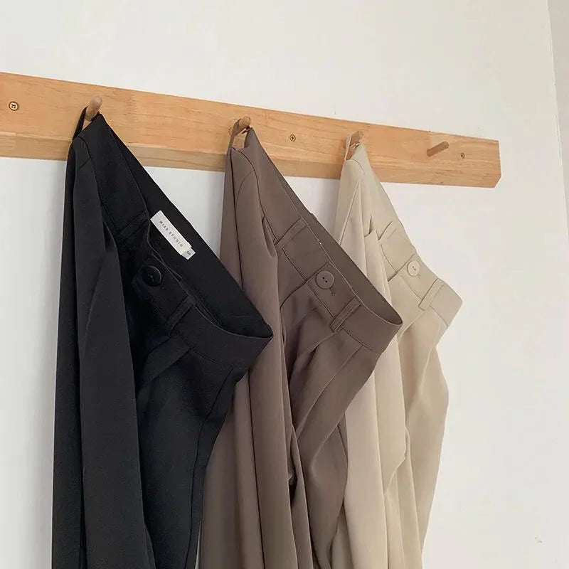 Hohe Taille Frauen Anzug Hosen fallen gerade Büro Damen koreanische Mode Hosen lässig Knopf lose weibliche schwarze Hosen neue 2024