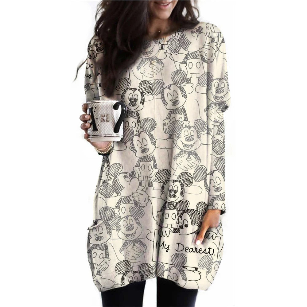 Frauen Frühling und Herbst Neue S-3XL Große T-shirt Einfarbig Lange Hülse Lose Disney der Mickey Maus Casual Harajuku Taille t-sh