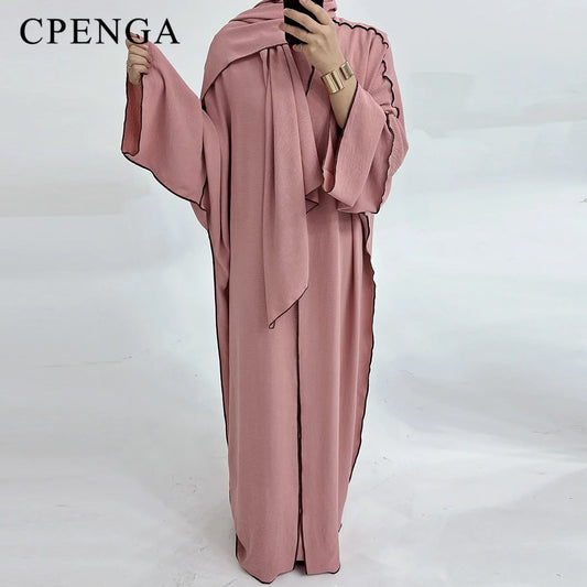 Muslim Abaya3 Pieces Dress for Women Arab Plain Hijab Ramadan Islamic.