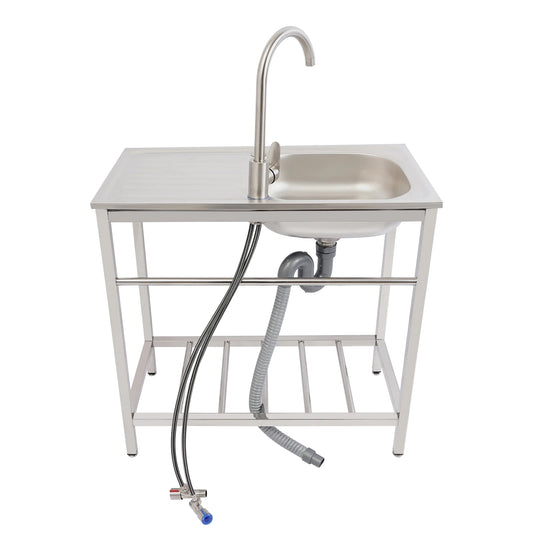 Freistehendes Waschbecken aus Edelstahl mit 360° ° Wasserhahn-Spüle mit Ablagefach, Handwaschstation für die Restaurantküche