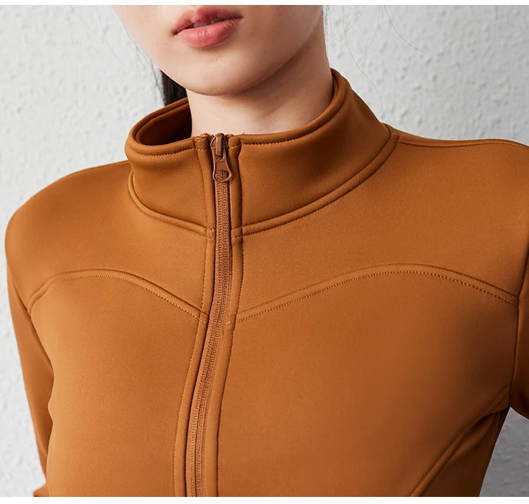 Damen Winter-Fleece-Yoga-Jacke mit durchgehendem Reißverschluss, langen Ärmeln, Workout, Activewear, Sport-Fleece-Yoga-Jacke mit Daumenloch