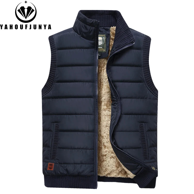 2024 Men Winter Sleeveless Casual Warm Stand Collar Vest Men Autumn Solid Color Outdoors Windproof Fashion Style Vest Male Coat.