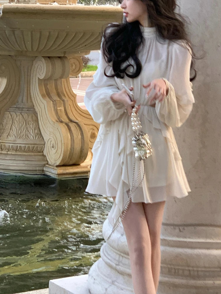 Strand Stil Chiffon Y2k Mini Kleid Büro Dame Casual Langarm Elegante Einteilige Kleid Koreanische Mode Kleidung Sommer 2023