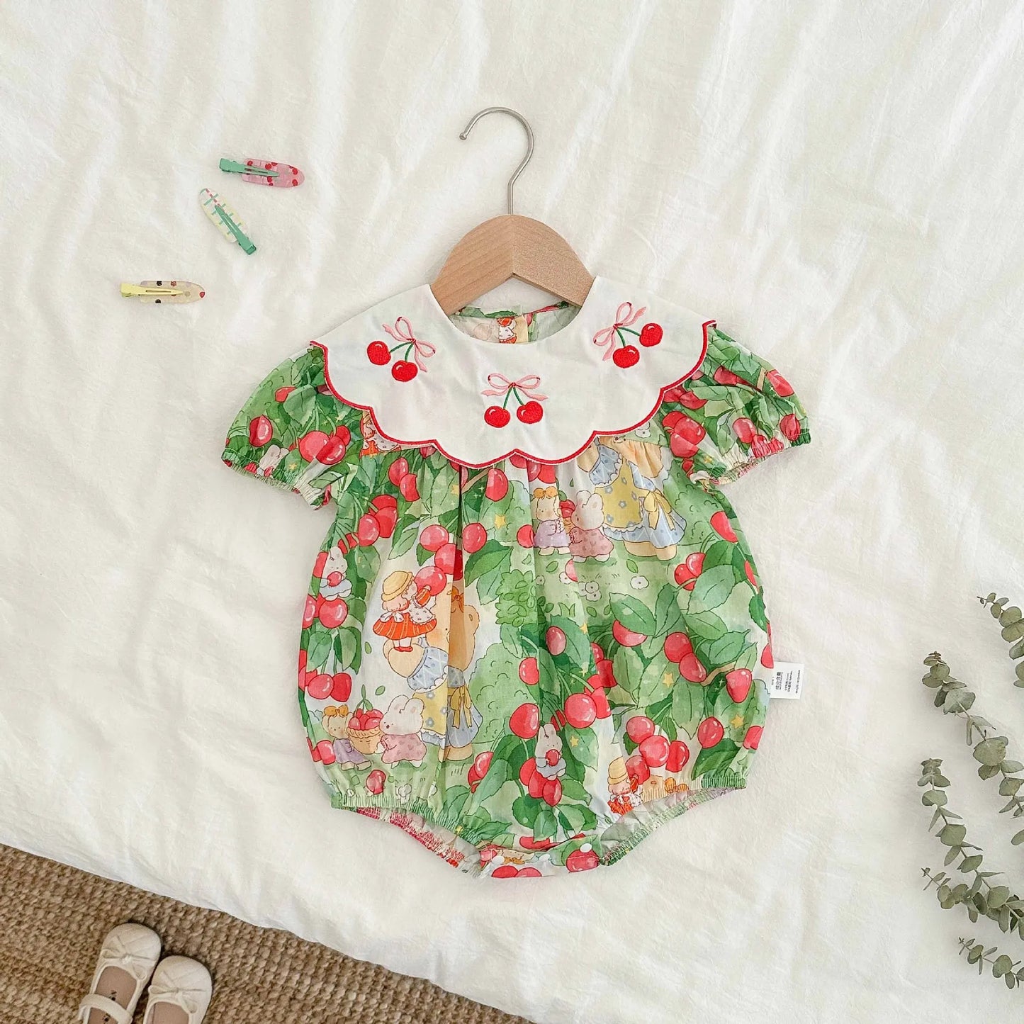 0-2 Jahre Baby Mädchen Kleidung Peter Pan Kragen Kleinkind Mädchen Body & One Piece Bunny Print Baby Mädchen Kleidung