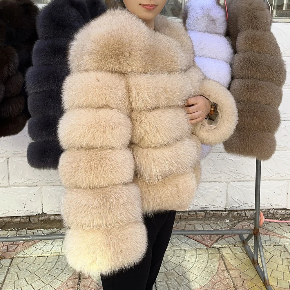 QUEENTINA Fuchspelzmantel Echt Winter Damen Neue Mode Flauschig 2025 Leder und Haut Weiße Kleidung Natürlich Neu in Mäntel und Jacken