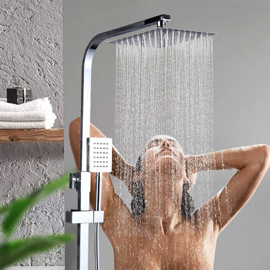 8 Inch Thermostatic Shower Set All Copper, Anti-Scald 38°C with Overhead & Handheld Sprayer, Adjustable Height for Bathroom
