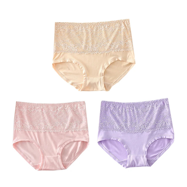 3pcs Women's Panties High Waist Underwear Large Size Fashion Girls Briefs Cow Milk Silk Breathable Lace Panty Female Lingerie