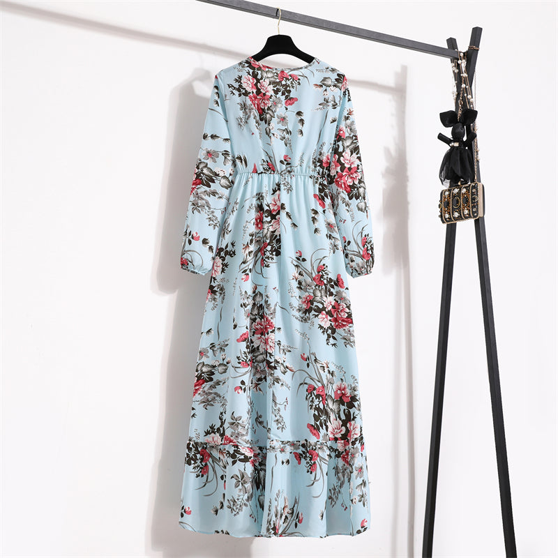 Frühling Sommer Frauen Maxi Kleider Casual Volle Hülse Floral Gedruckt Oansatz Frau Bohe Strand Party Lange Kleid Mujer Vestidos