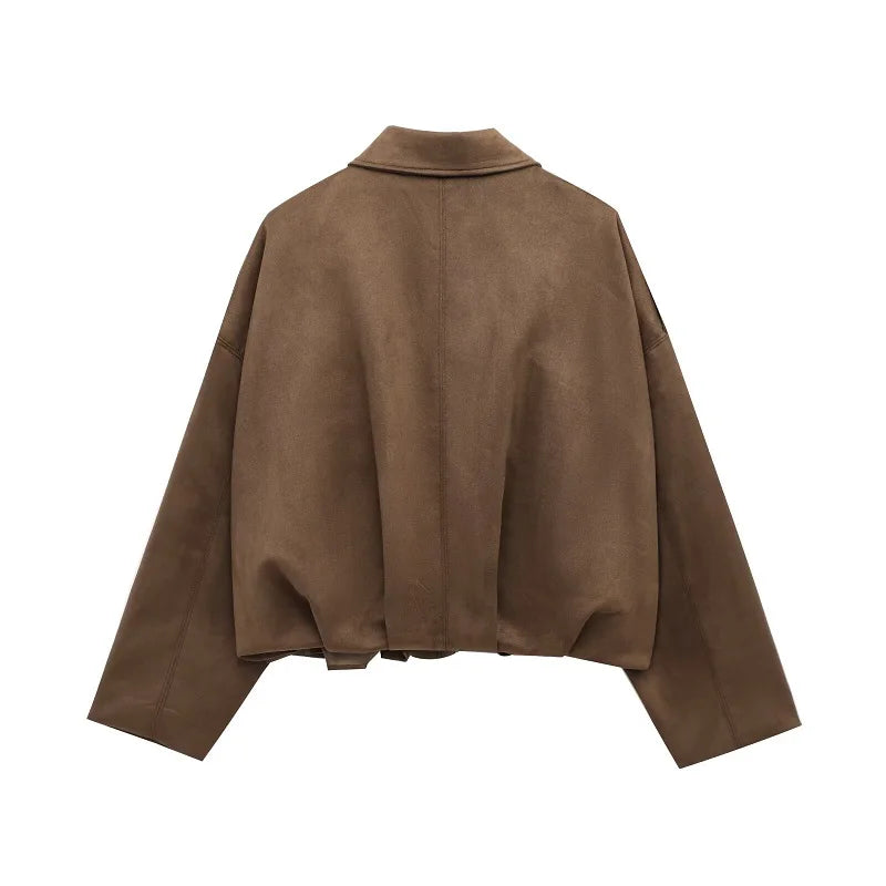 MUJER 2025, Wildleder-Bomberjacken für Damen, Oberbekleidung, übergroße Jacke, Damen-Streetwear, Reißverschluss, Damenmäntel, gepolsterte Varsity-Jacken