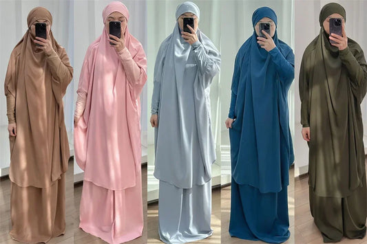 Autumn 2 Pcs Set Ramadan Eid Modest Abaya Women Muslim Dress Hijab Kaftan Robe Femme Musulmane Islam Clothing Caftan Kebaya.