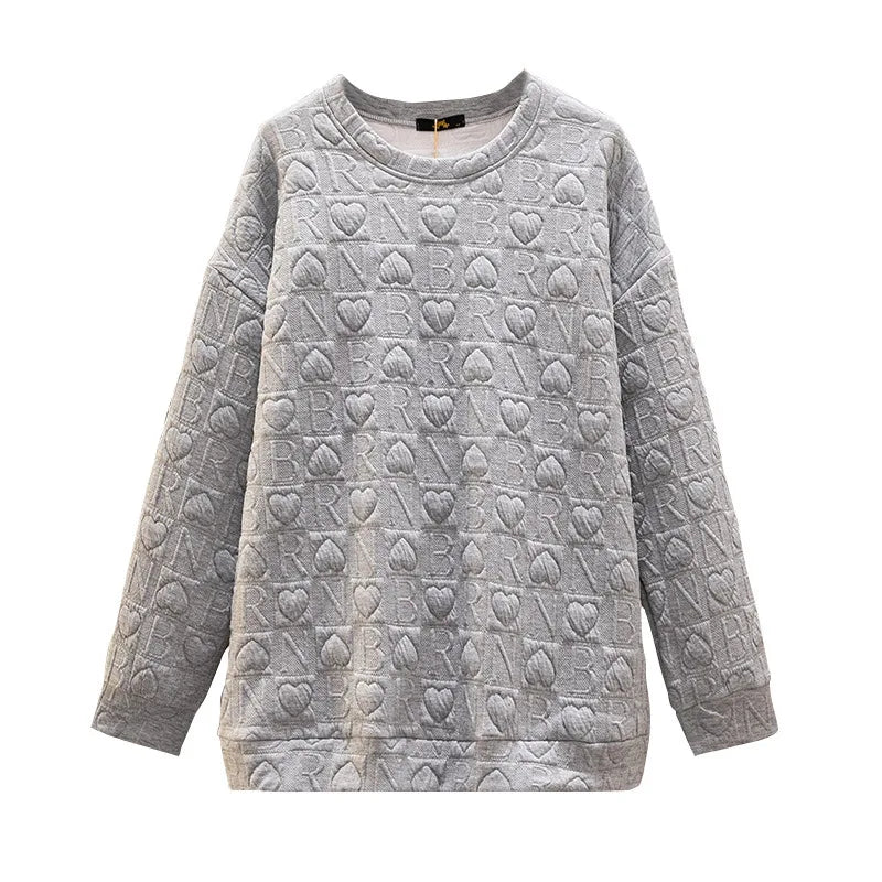 150Kg Plus Größe frauen Fehlschlag 157 Frühling Herbst Neue Liebe Drucken Lose Schlanke Sweatshirt Schwarz Grau Haut 6XL 7XL 8XL 9XL 10XL