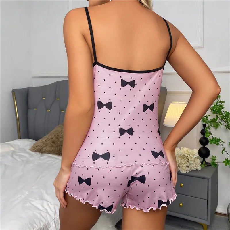 2Pcs Sommer Pyjamas Set für Frauen 2023 Sexy Hause Kleidung SleepwearTank Top Anzüge Shorts Nette Unterwäsche Nachtwäsche Weich Sleeveless