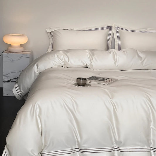 Luxury 1000TC Egyptian Cotton Solid Color Hotel Style Embroidery Bedding Set Duvet cover Set Flat/Fitted Bed Sheet Pillowcases.