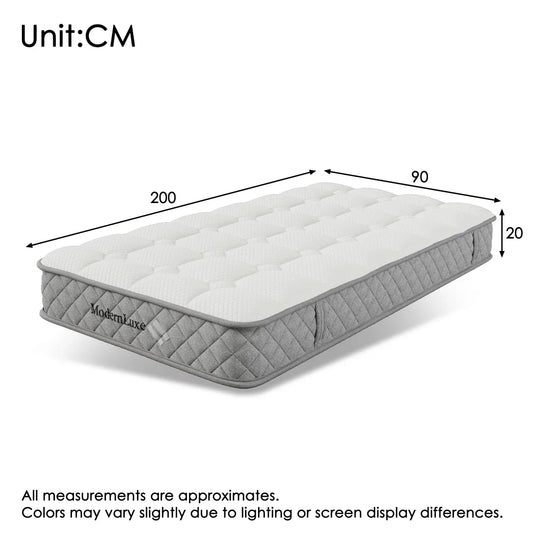 Orthopädische Kaltschaummatratze 90 x 200 cm, Matratze mit 7-Zonen-Taschenfederkernen, mittelfest – OEKO-TEX ® Zertifiziert