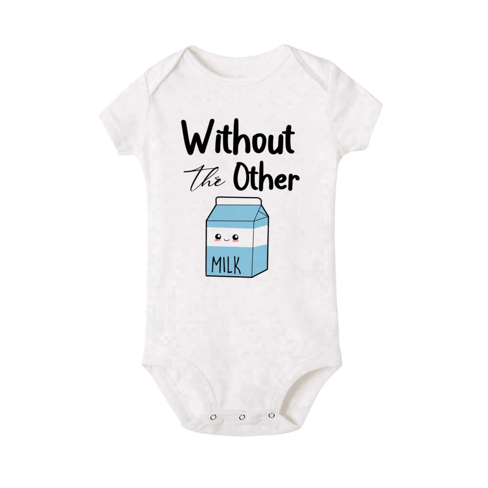 Zwillings-Body kann niemandem ohne den anderen Baby-Strampler haben. Lustiger Milch- und Keks-Zwillings-Bodysuit. Niedlicher Baby-Overall für beste Freunde