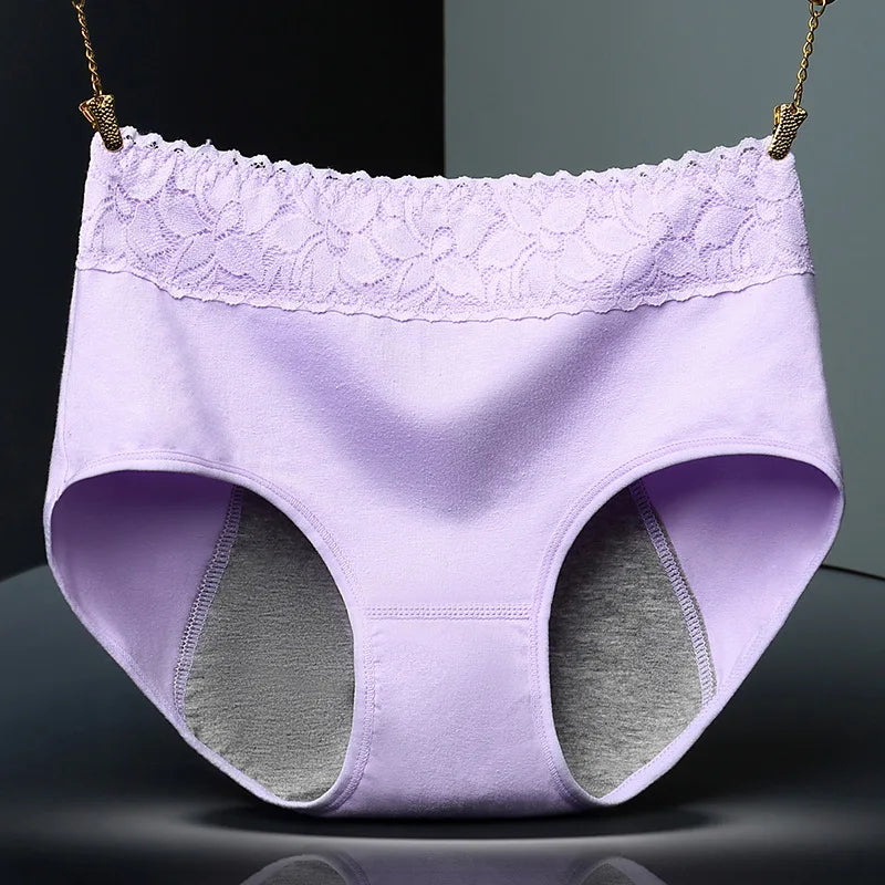 1pcs Cotton Womens Mid Waist Leak Proof Menstrual Panties Females Lace Widen Period Physiological Briefs Ventilate Comfort Panty