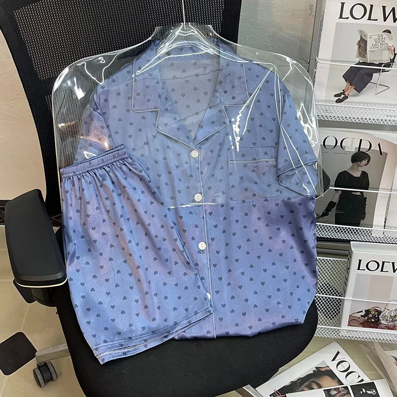 Sommer Damen Eis Seide Premium Gefühl Pyjamas Homewear Set Mädchen Kurzarm Sexy Spitze Spitze Einfache Pyjamas Homewear Set
