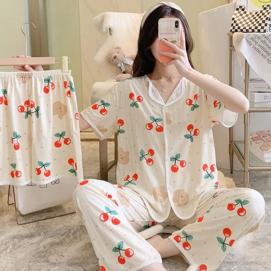 2023 neue Damen dreiteilige Pyjamas Frauen bedruckte Pyjamas Home Sets Pyjama Sets süße Mädchen Homewear.