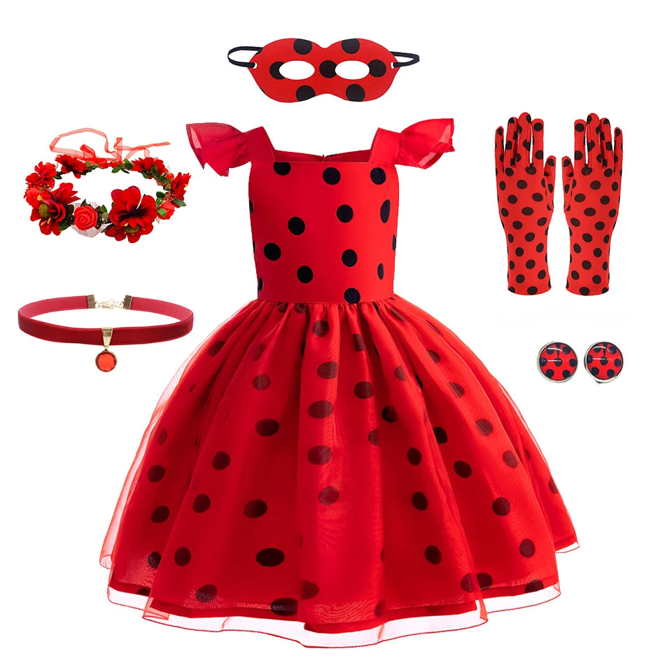 Mädchen Little Beetle Flying Sleeve Cosplay Prinzessin Kleid Geburtstag Halloween Party Kleidung Kinder Marinette Performance Kostüme