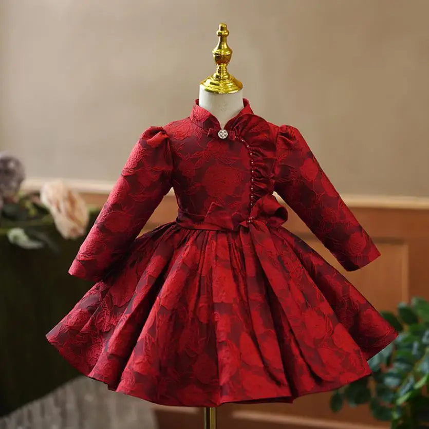 Sommer neue Kinder Prinzessin Ballkleid Kinder Bogen Puff Ärmel Design Hochzeit Geburtstag Taufe Party rote Kleider für eid a2051