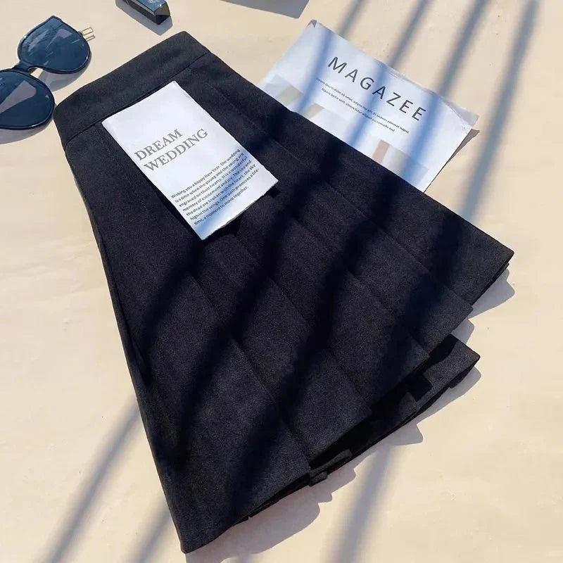 Faux Wool Pleated Skirts for Women Y2K Autumn Winter High Waist Preppy Woolen Jk Dance Skirt Korean Streetwear Female Mini Skirt