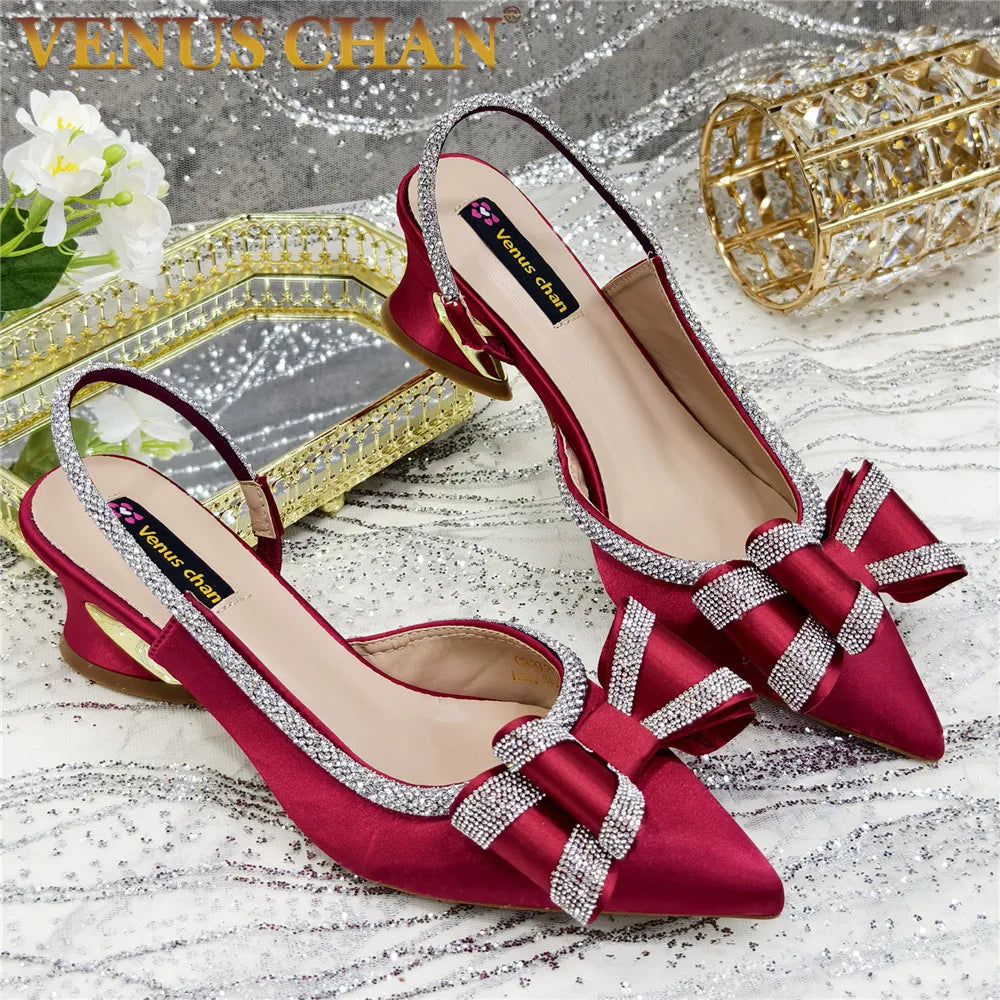 New Arrival Elegant African Party High-heeled Shoes Chain Decoration Trendy Women's Sandals Nigerian Women Wedding Pumps