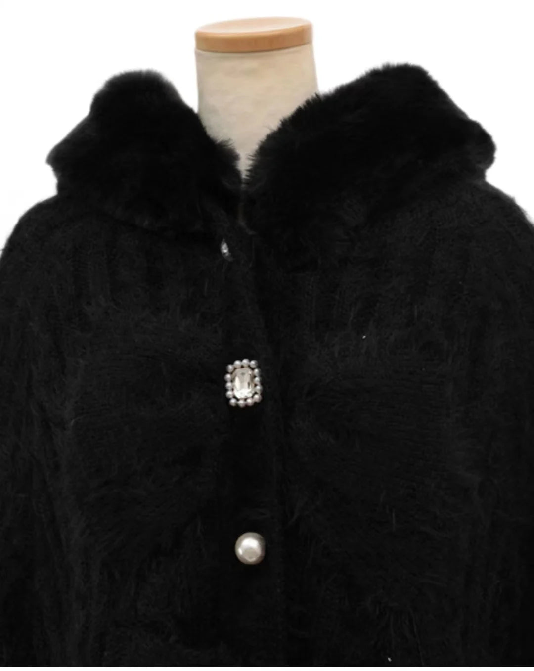 Japanische Liz Süße Prinzessin Faux Kaninchen Fell Cape Mantel Frauen Herbst Winter Pelz Jacke Lose Uhr Strass Bogen Mit Kapuze Mantel