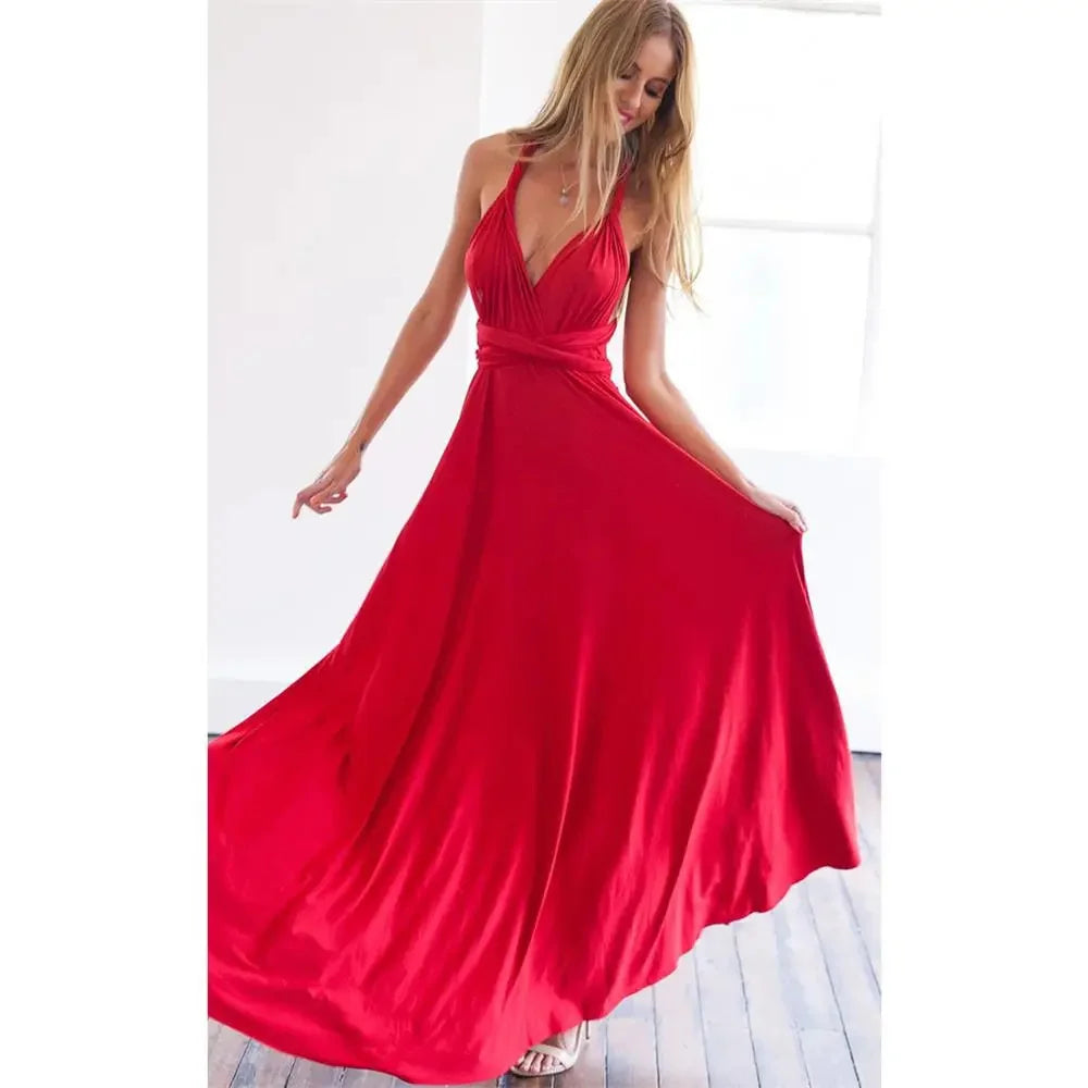 Sexy Frauen Multiway Wrap Cabrio Boho Maxi Club Rotes Kleid Verband Langes Kleid Party Brautjungfern Infinity Robe Longue Femme