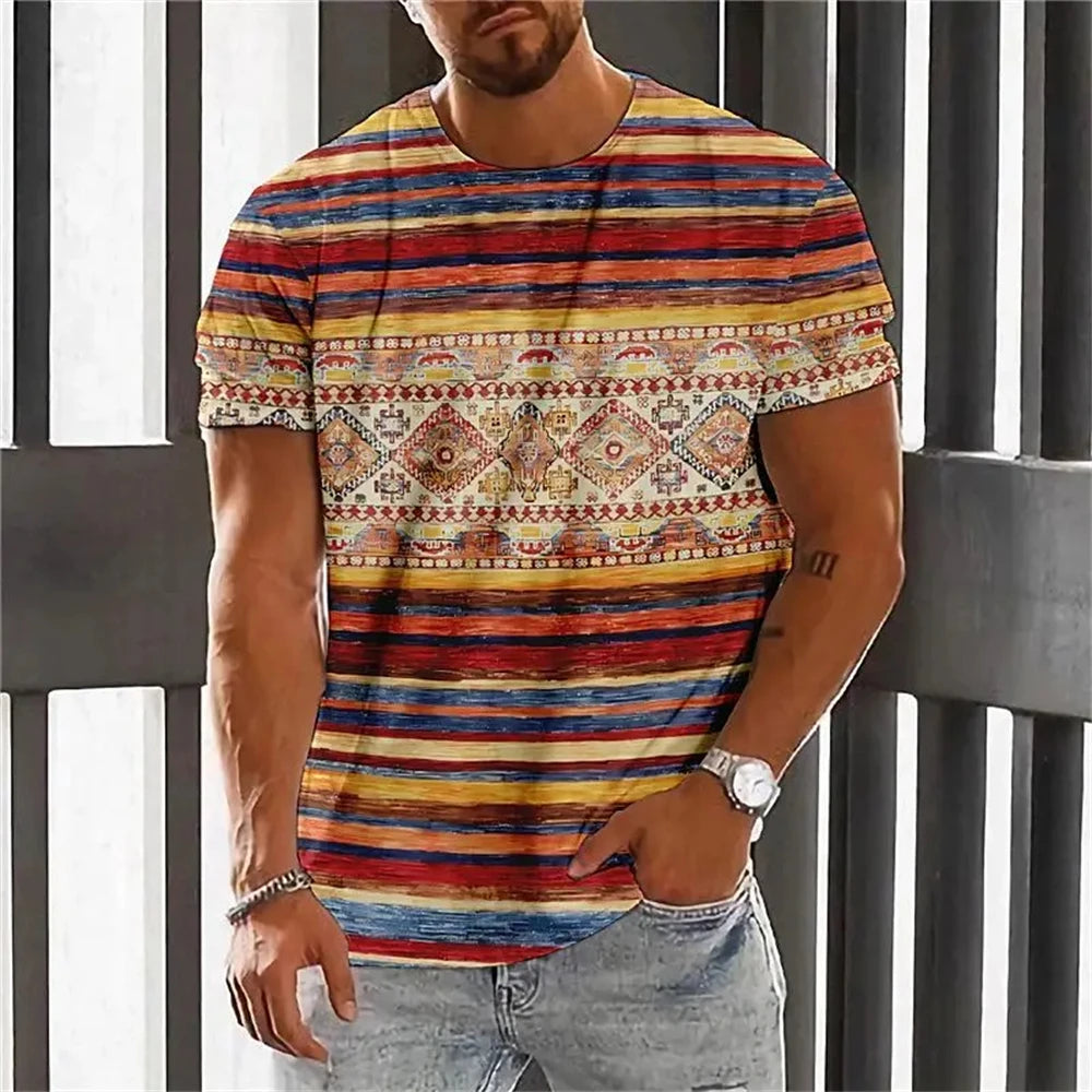 Bohemian 3D Print T Shirt for Men Ethnic O-Neck Short Sleeve Tops Geometric Harajuku Men's T-Shirt Loose Tees Shirt Man Clothing.