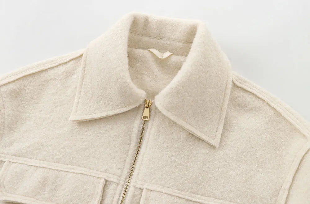 TRZA-Kurzjacke mit Taschen für Damen, Langarmmantel, Reißverschluss vorne, Damenoberbekleidung, schicke Oberteile, Mode