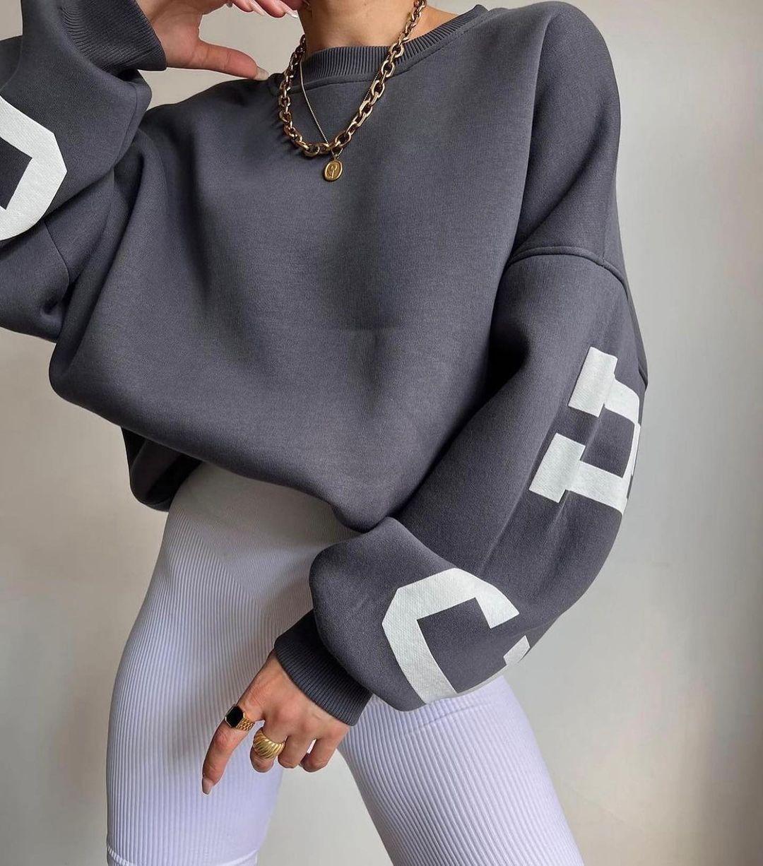 Combhasaki Damen Y2K Grunge Lose Pullover Sweatshirts Brief Drucken Lässige Verdickte Langarm Tops Herbst Hoodie Streetwear