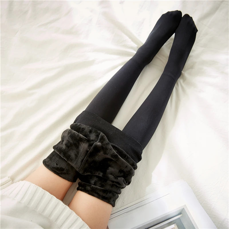 Frauen Winter Verdicken Leggings Warme Hohe Taille Einfarbig Samt für Weibliche Verdickte Samt Strumpfhosen Dehnbare Schwarze Strumpfhosen