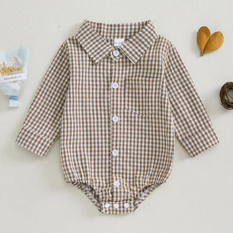 Kleinkind Niedlicher Gitter Revers Overall Kleinkind Dünner Stil Freizeit Einteiliger Baby Herbst Body